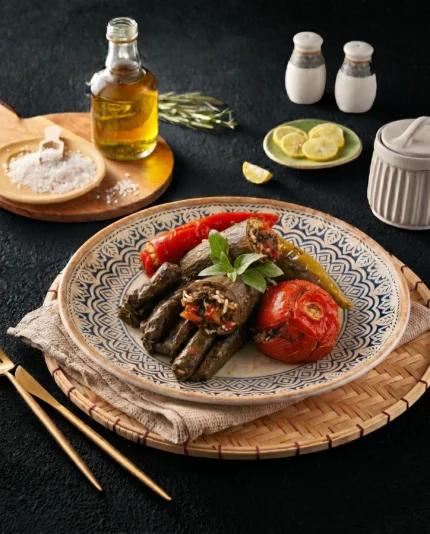 Turkish dolma with yogurt